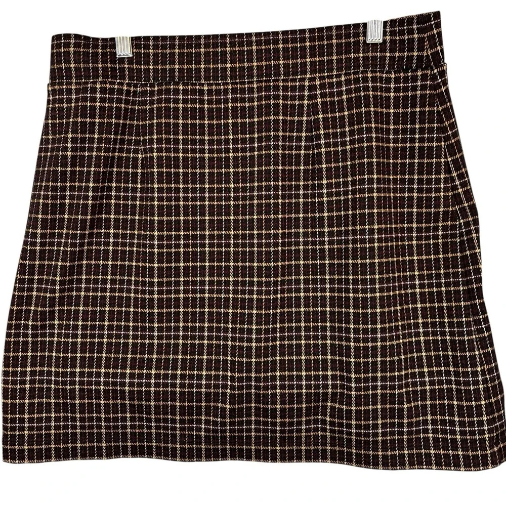 LOFT Burgundy Black Plaid Mini Pencil Skirt Large Grunge‎ YTK Heritage Prep Knit